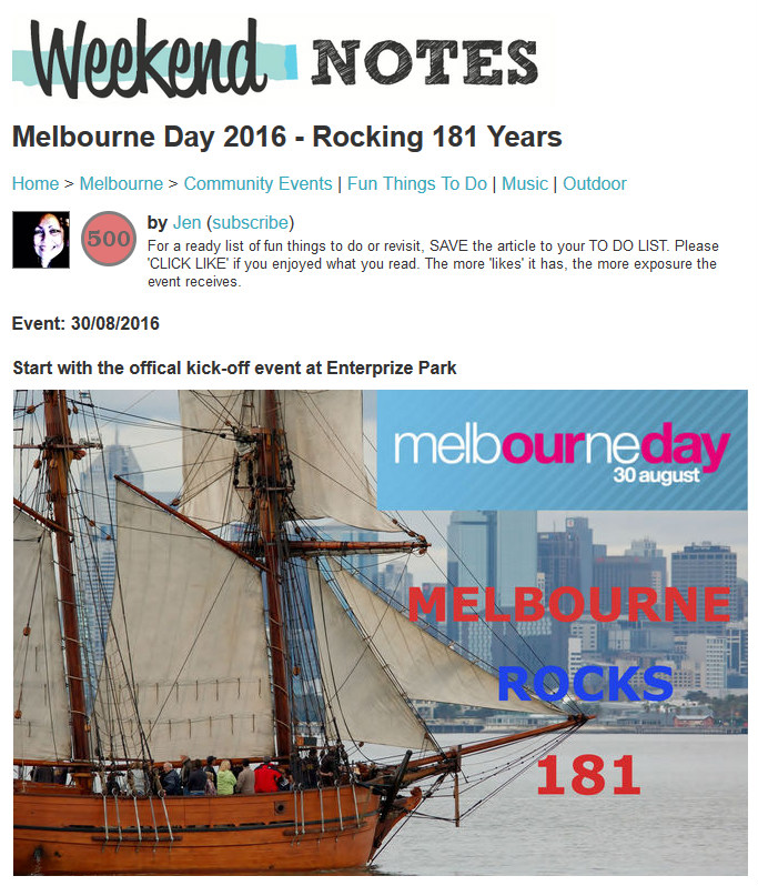 Melbourne Day on WeekendNotes.com