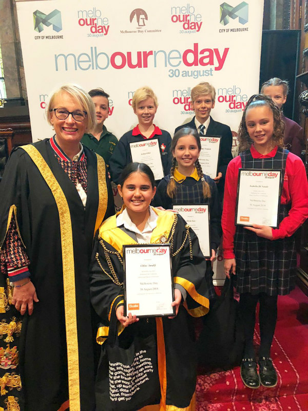2018 Melbourne Day Junior Lord Mayor finalists with Lord Mayor Sally Capp