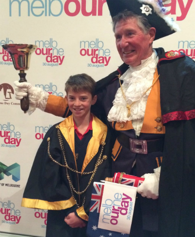 Junior Lord Mayor 2016 Mason Dwyer and town crier Ian Morrison