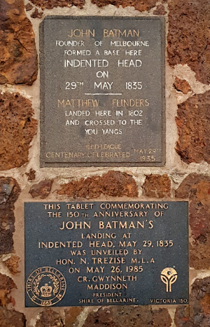 John Batman monument at Indented Head closeup 